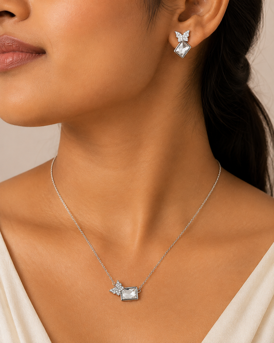 Butterfly Crystal Set in Silver