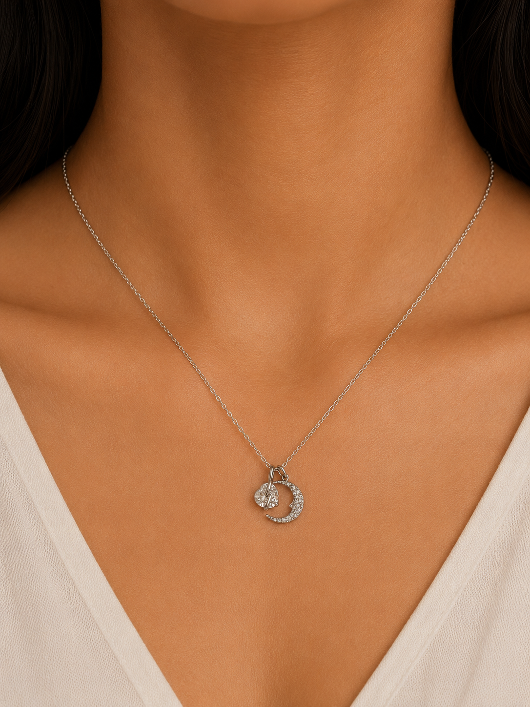 Crescent Glow Pendant in Silver