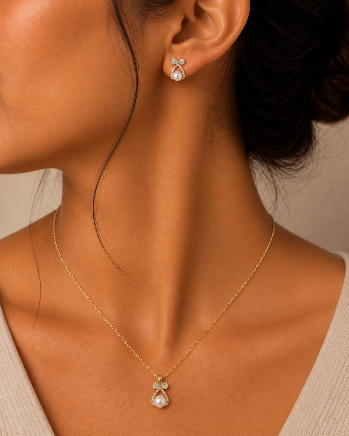 Pearl Bow Pendant Set