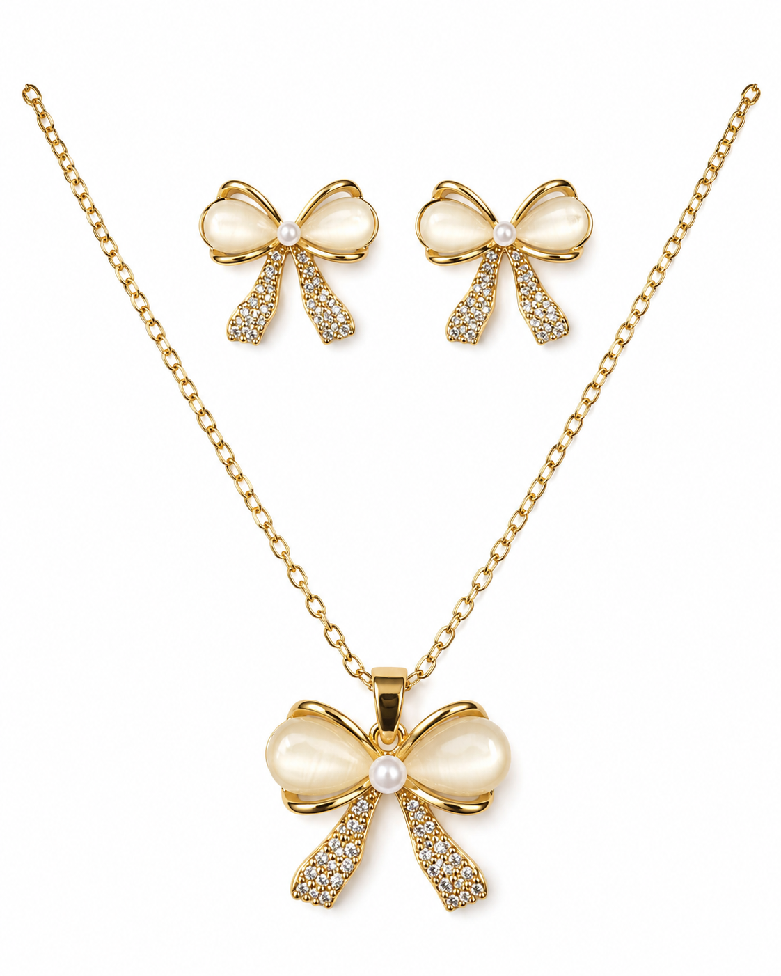 Belle Bow Pendant Set in Gold