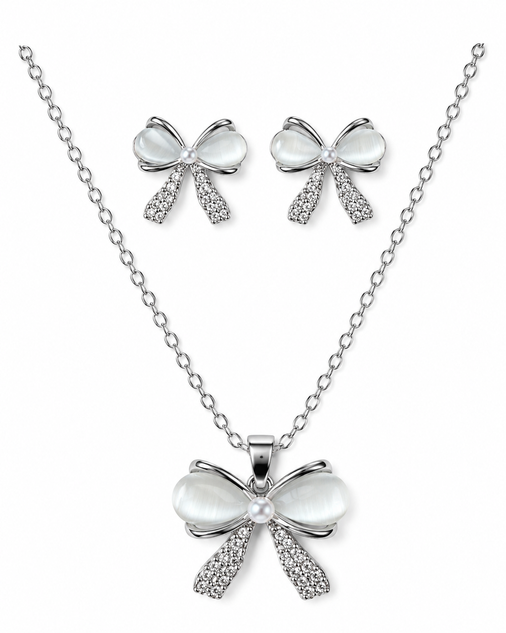 Belle Bow Pendant Set in Silver