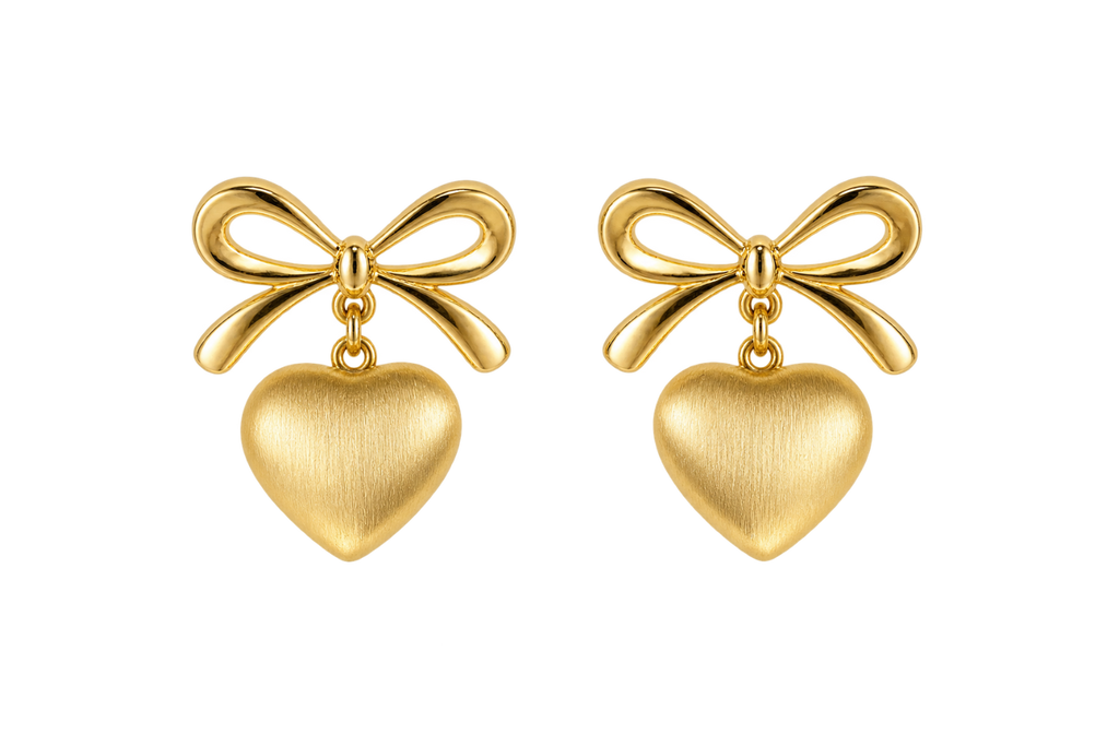 Golden Bow Heart Earrings