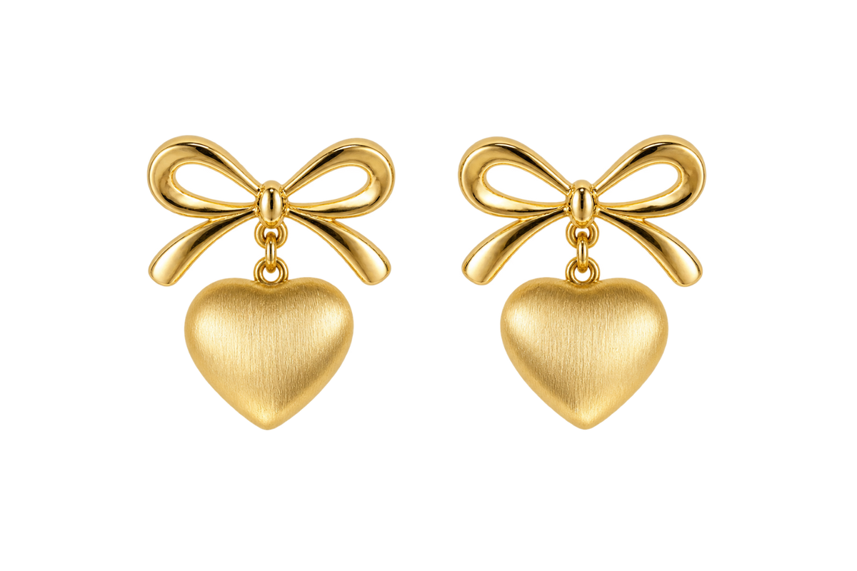 Golden Bow Heart Earrings