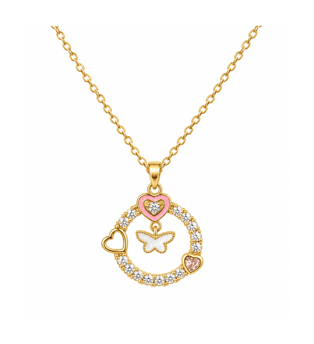 Fluttering Hearts Pendant in Gold