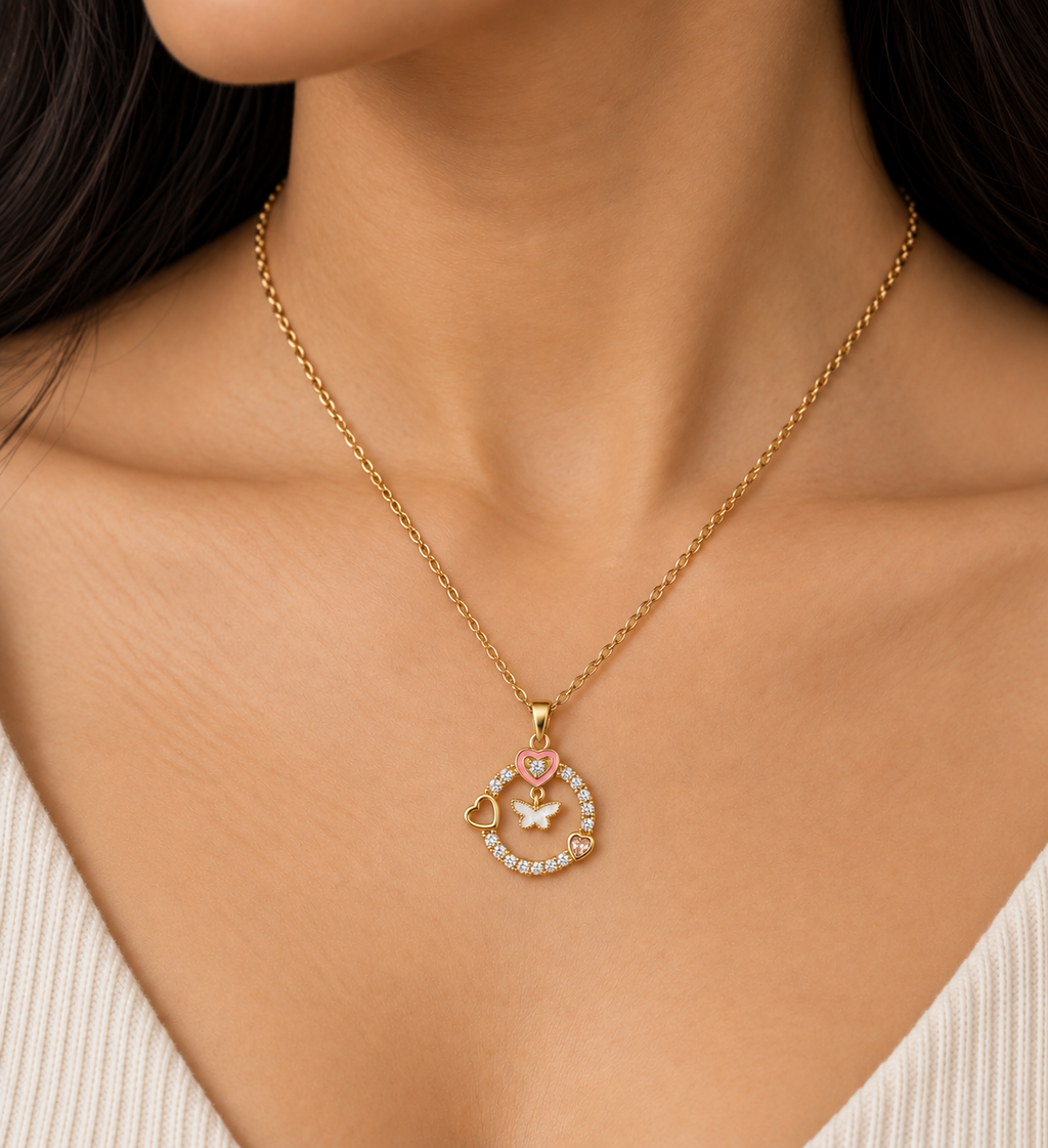 Fluttering Hearts Pendant in Gold