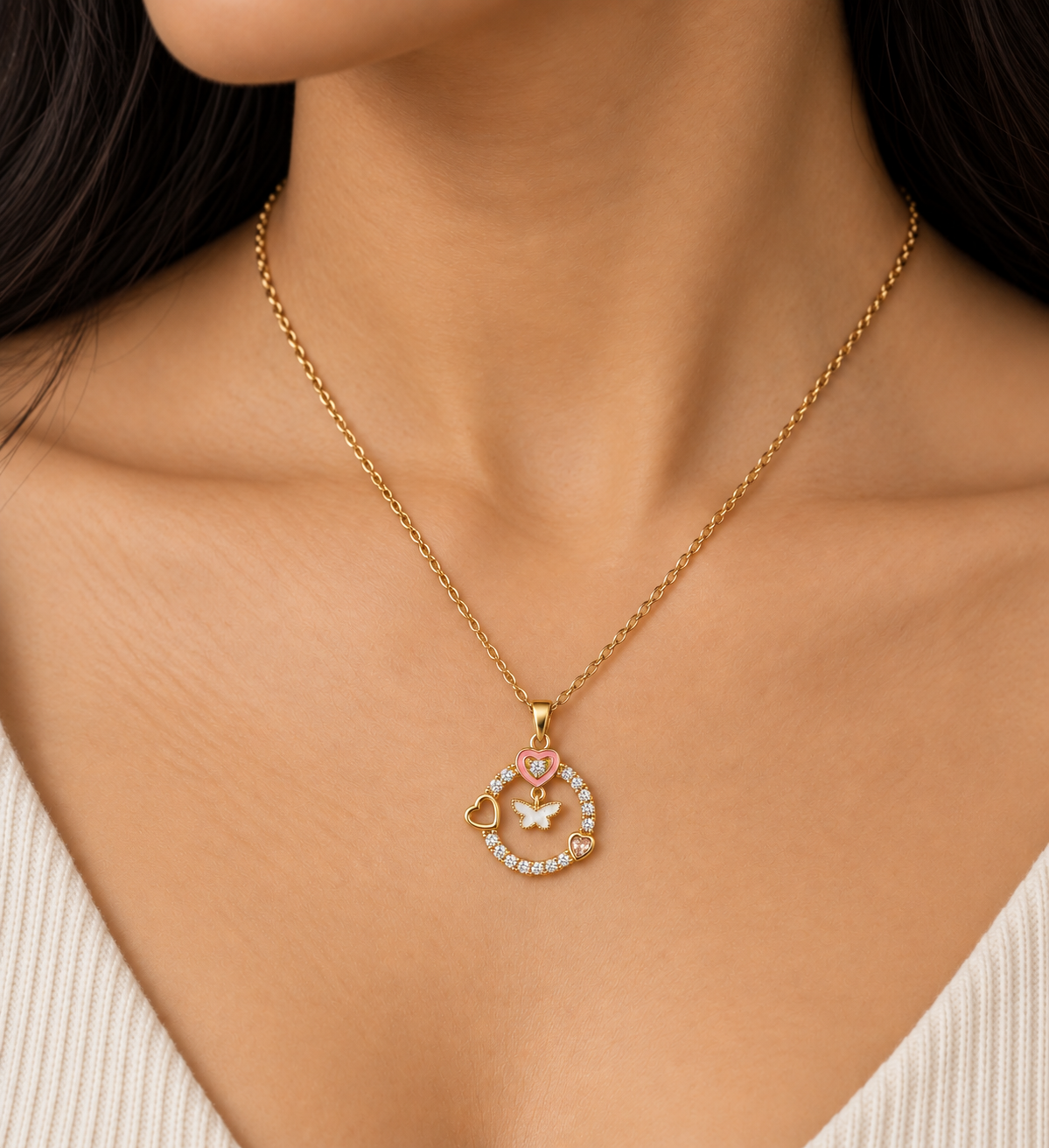 Fluttering Hearts Pendant in Gold